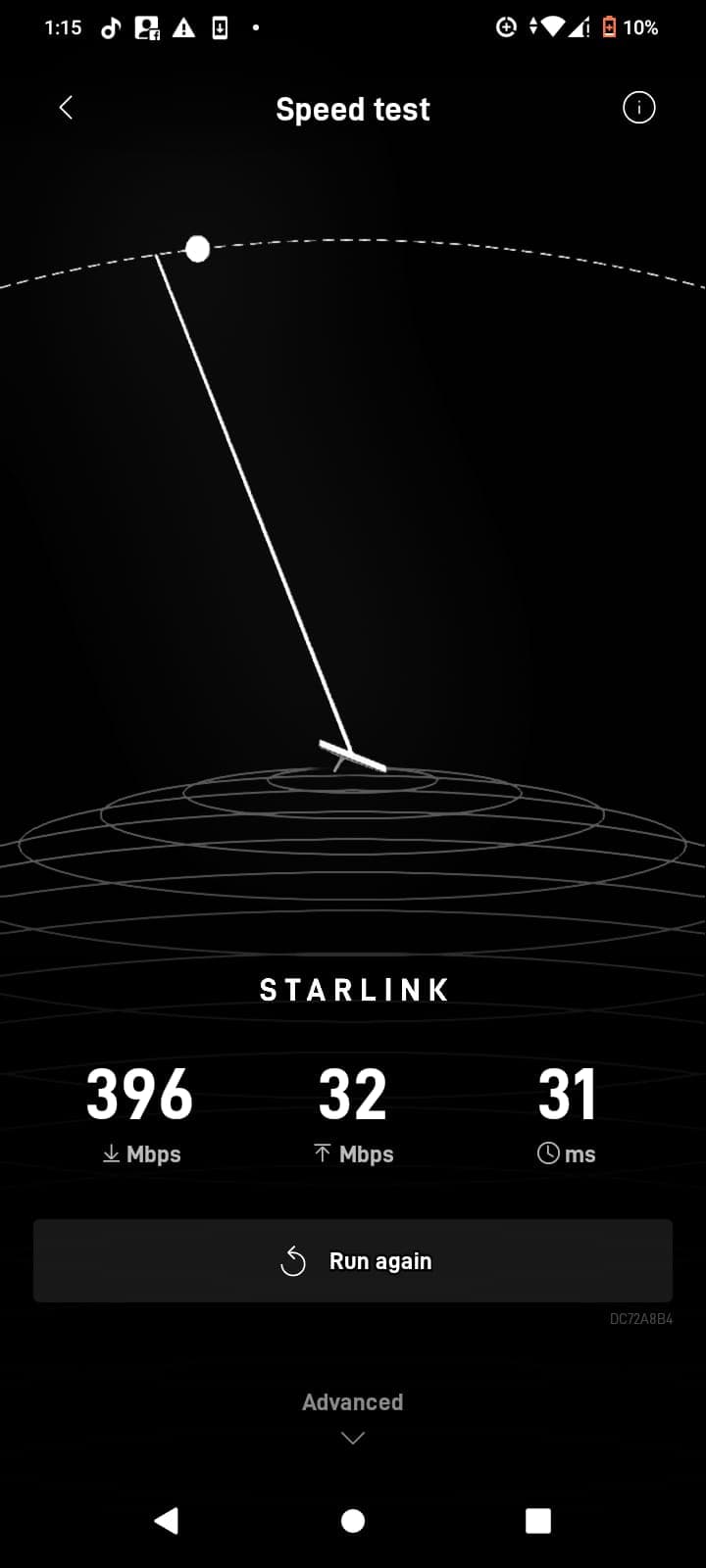 Starlink speed test result showing fast download performance